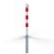 Barrier posts | Steel tube 70 x 70 mm | foldable, with Euro profile cylinder locking mechanism | with lifting and tilting mechanism | hot-dip galvanized and coated whitewith three red reflecting stripes